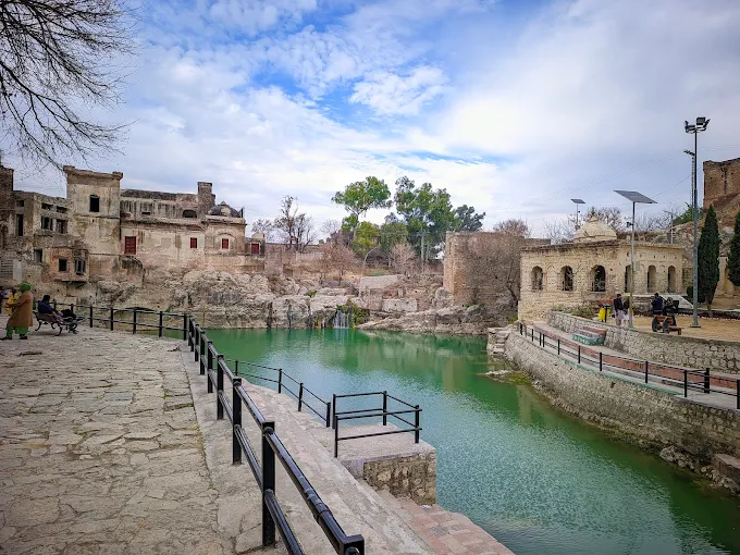Katas Raj temple complex surrounding sacred pond in Chakwal