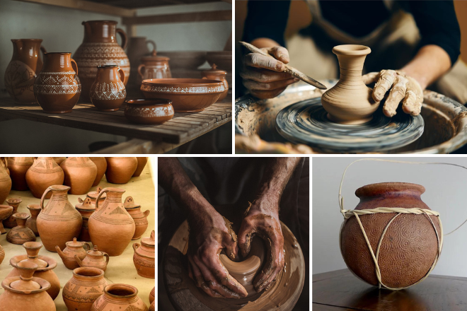 Local stone crafts and pottery items sold near Taxila road