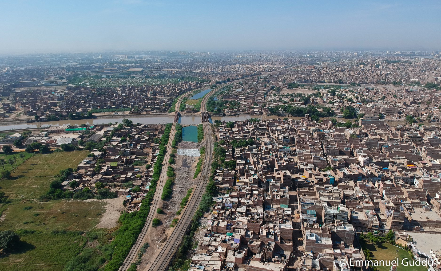 Aerial view of Hyderabad Sindh Pakistan showing Ganjo Takar ridge and old city layout